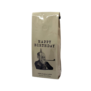 Front View of Bag - Happy Birthday - Vintage. Our coffee gift is freshly roasted in small batches.