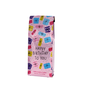 Front View of Bag - Happy Birthday To You - Multicolor. Our coffee gift is freshly roasted in small batches.