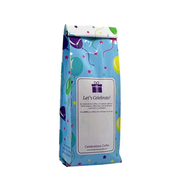 Back View of Bag - Happy Birthday - Coffee Cup. Our coffee gift is freshly roasted in small batches.