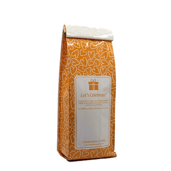 Back View of Bag – Love is Brewing. Our coffee gift is freshly roasted in small batches.