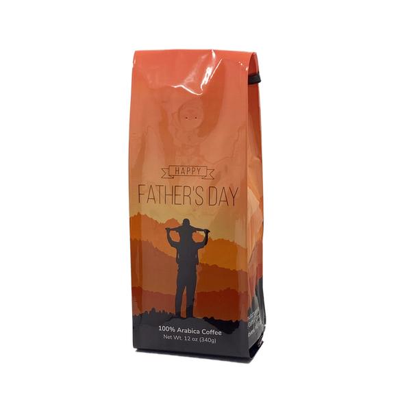 Front View of Bag - Happy Father's Day - Mountain. Our coffee gift is freshly roasted in small batches.