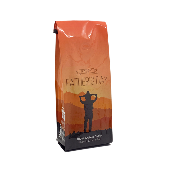 Side View of Bag - Happy Father's Day - Mountain. Our coffee gift is freshly roasted in small batches.