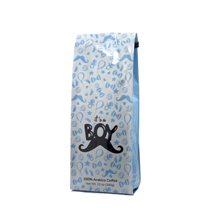 Front View of Bag – It’s a Boy! Our coffee gift is freshly roasted in small batches.