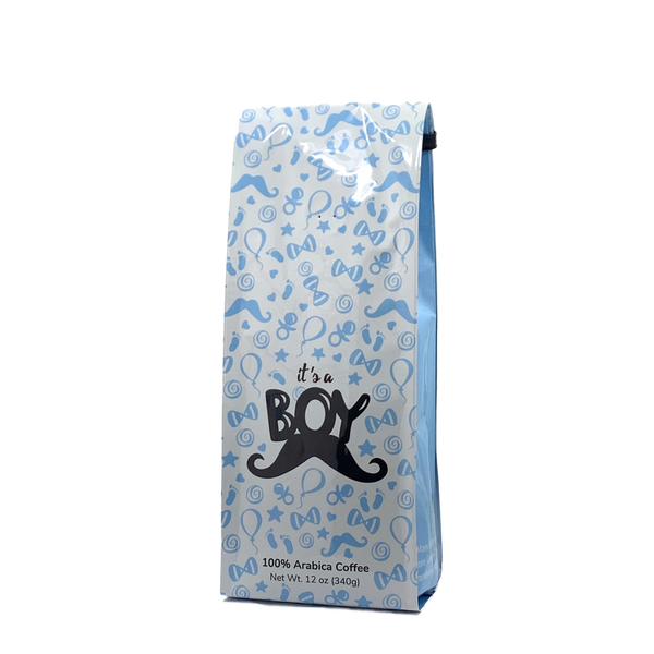 Front View of Bag – It’s a Boy! Our coffee gift is freshly roasted in small batches.