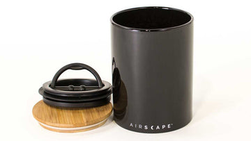 Black coffee storage container with lid
