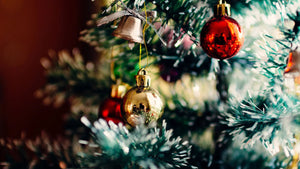 Christmas tree with red, silver and gold ornaments
