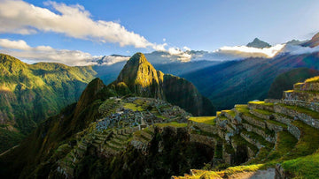 Mountains of Peru with beautiful blue sky and green mountains.