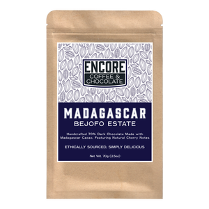 Encore Coffee & Chocolate Madagascar 70% Dark Chocolate Bar – Bejofo Estate with natural cherry notes, ethically sourced.