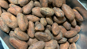 Close up of un-roasted cacao beans