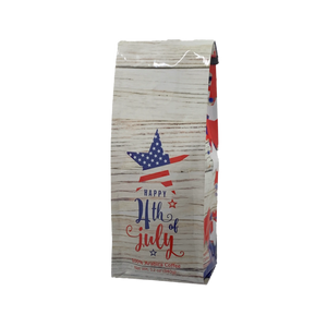 Front View of Bag - Happy 4th of July. Our coffee gift is freshly roasted in small batches.