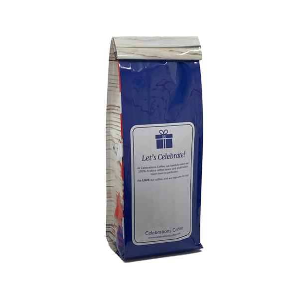 Back View of Bag - Happy 4th of July. Our coffee gift is freshly roasted in small batches.