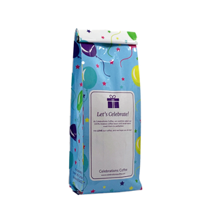 Back View of Bag - Happy Birthday - Coffee Cup. Our coffee gift is freshly roasted in small batches.
