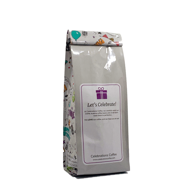 Back View of Bag - Happy Birthday - Party. Our coffee gift is freshly roasted in small batches.