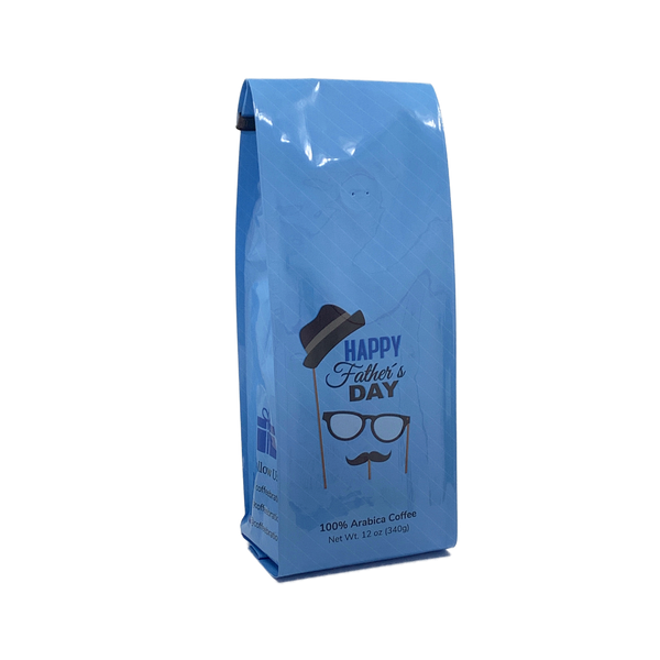 Side View of Bag - Happy Father's Day - Mask. Our coffee gift is freshly roasted in small batches.