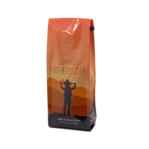 Front View of Bag - Happy Father's Day - Mountain. Our coffee gift is freshly roasted in small batches.