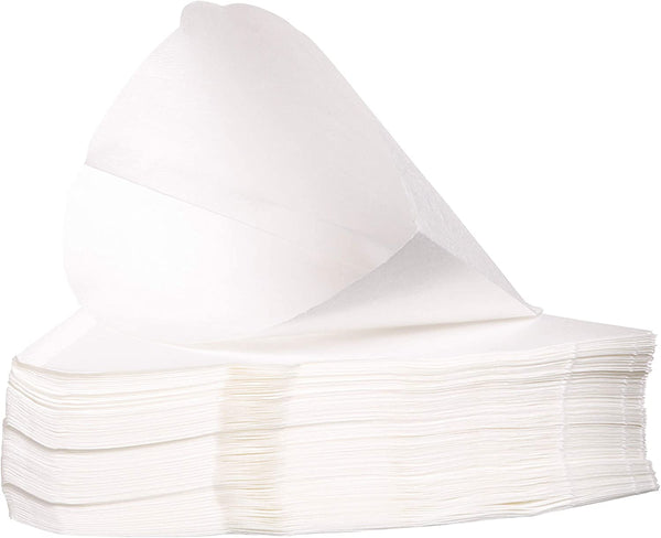 A pack of Filtropa coffee filters stacked on top of each other, with a white background. The filters are circular with ridges on the sides and are made of white paper. The top filter is slightly angled and shows the Filtropa logo in blue and white in the center. The pack is open at the top and shows several other filters inside