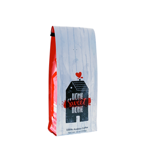 Side View of Bag – Home Sweet Home. Our coffee gift is freshly roasted in small batches.