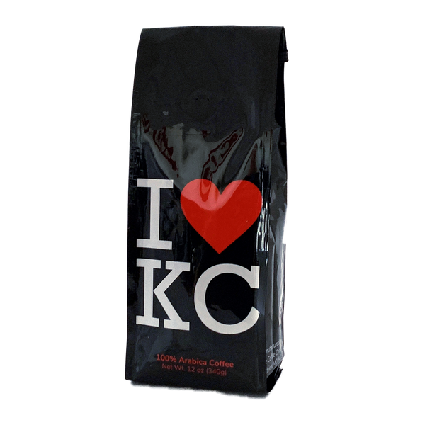 Front View of Bag – I Love KC. Our coffee gift is freshly roasted in small batches.