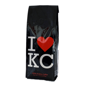 Front View of Bag – I Love KC. Our coffee gift is freshly roasted in small batches.