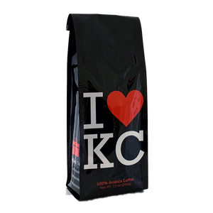 Side View of Bag – I Love KC. Our coffee gift is freshly roasted in small batches.