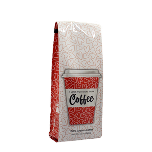 Back View of Bag – I Love You More Than Coffee. Our coffee gift is freshly roasted in small batches.