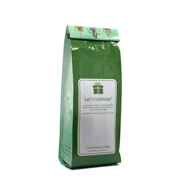 Back View of Bag - Congrats on Planting New Roots. Our coffee gift is freshly roasted in small batches.