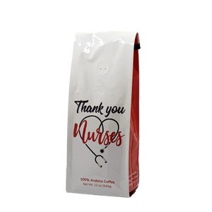 Front View of Bag - Thank You Nurses. Our coffee gift is freshly roasted in small batches.