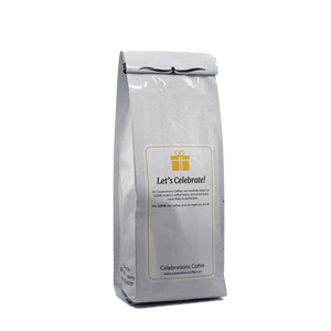 Back View of Bag - Thank You - Script. Our coffee gift is freshly roasted in small batches.